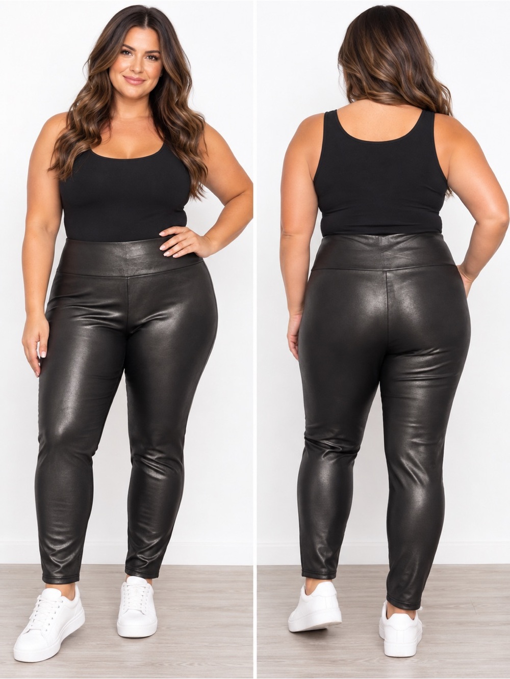 Black Faux Leather High-Waisted Stretch Leggings XL